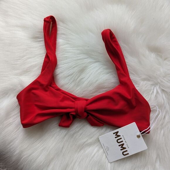 NWT Show Me Your Mumu Bikini Top bright cherry red vintage square neck XS